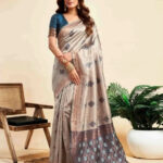Silver Grey Zari Woven Saree