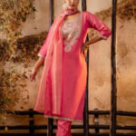 Coral Embroidered Kurta Trouser Suit Set