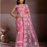 Fuchsia Floral Designer Net Saree