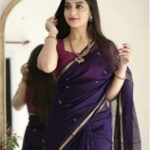 Purple Orange Contrast Silk Saree Set