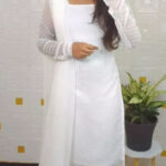 White Textured Straight Kurta Suit Set