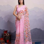 Blush Pink Floral Embroidered Net Saree
