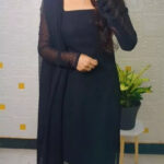 Black Sheer Sleeve Straight Suit Set