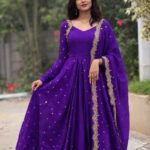 Royal Purple Embellished Anarkali Gown Set