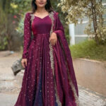 Wine Purple Embellished Anarkali Gown Set